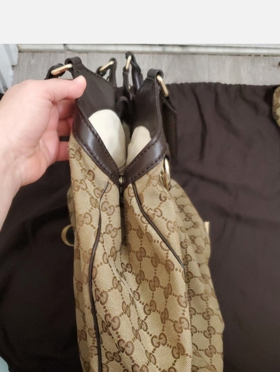 Authentic Gucci Beige GG Canvas Satchel with Brown Leather Trim - Picture 11 of 16